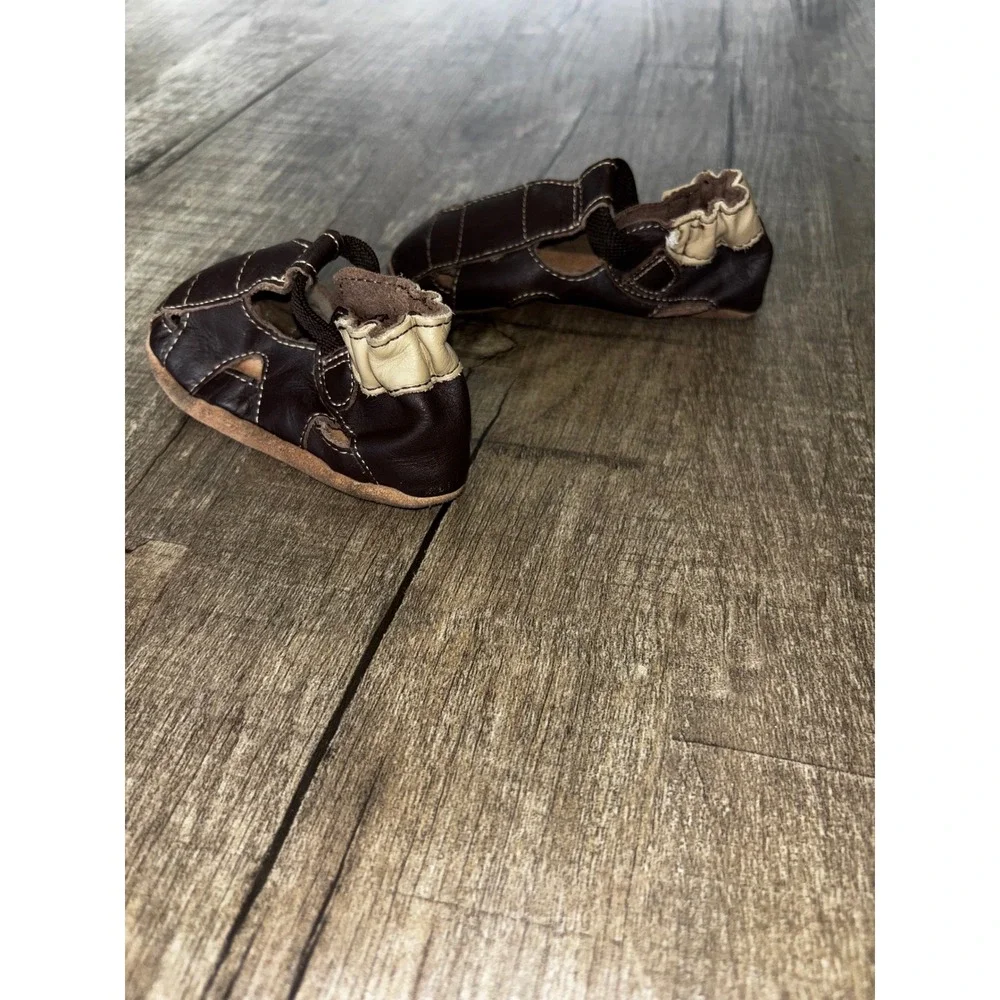 Robeez Baby Boy Brown Leather Fisherman Sandals Soft Sole Shoes 6-12 Months